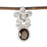 Ángeles Brown Gemstone Pendant with Floral Silver Design smoky quartz Brown Brown