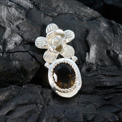 Ángeles Brown Gemstone Pendant with Floral Silver Design