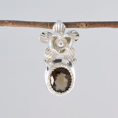 Ángeles Brown Gemstone Pendant with Floral Silver Design