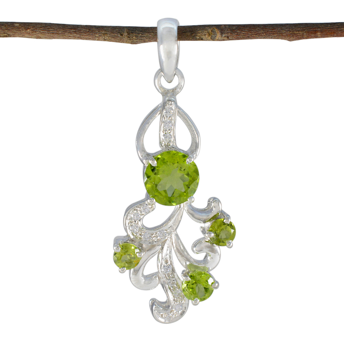 Dayana Elegant Green Gemstone Pendant with Silver Design Peridot Green Green