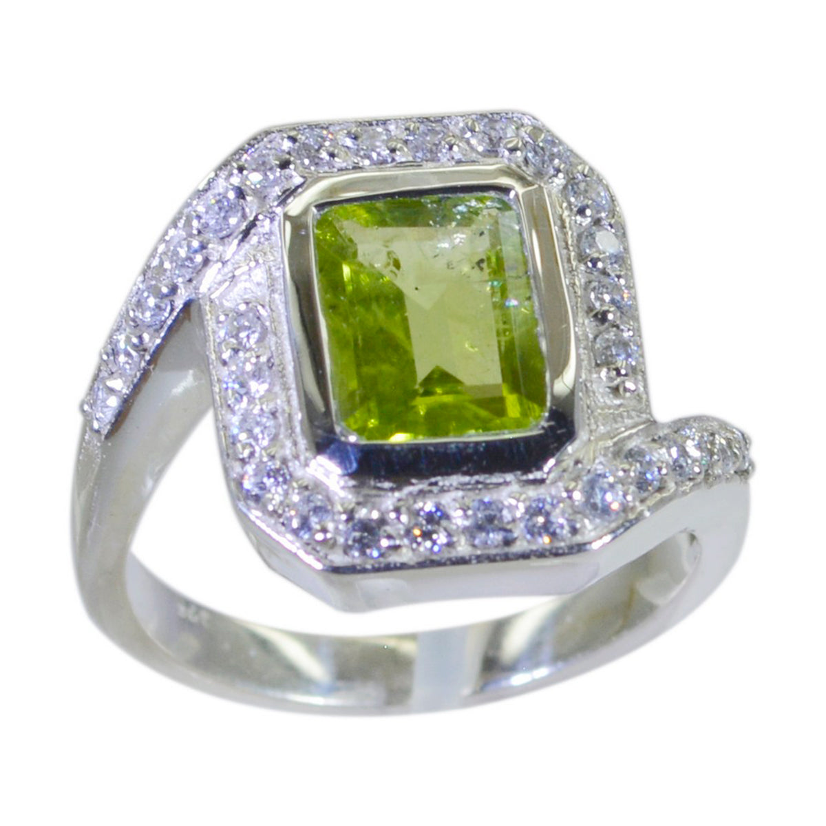 Eliza Green Halo Ring for Women with Gemstone Accent Peridot Green