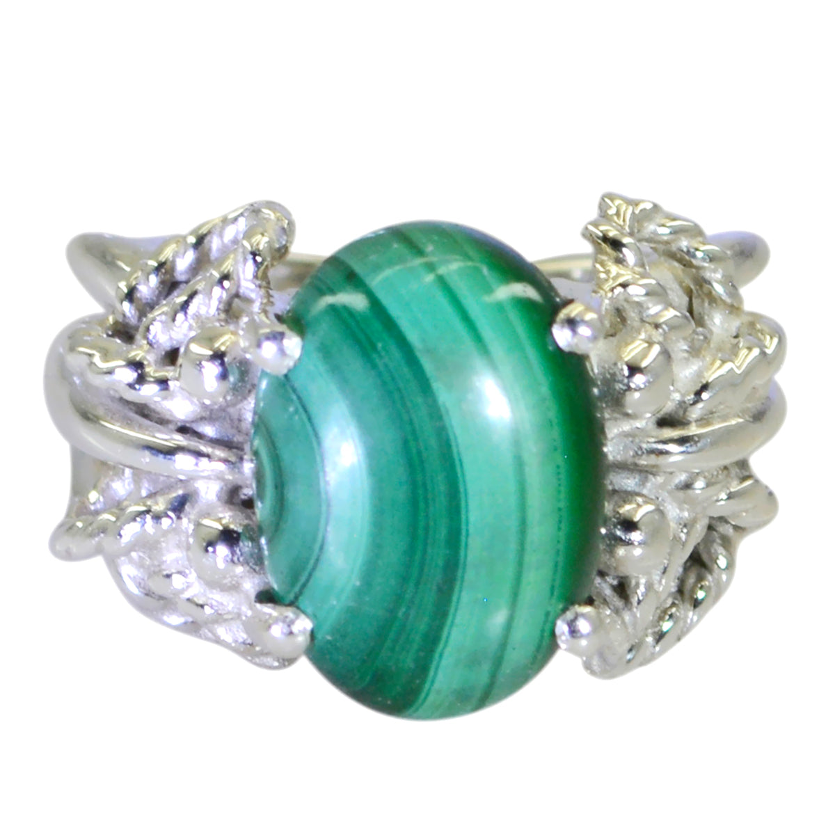 Agustina Green Solitaire Ring with Silver Detail Malachite Green