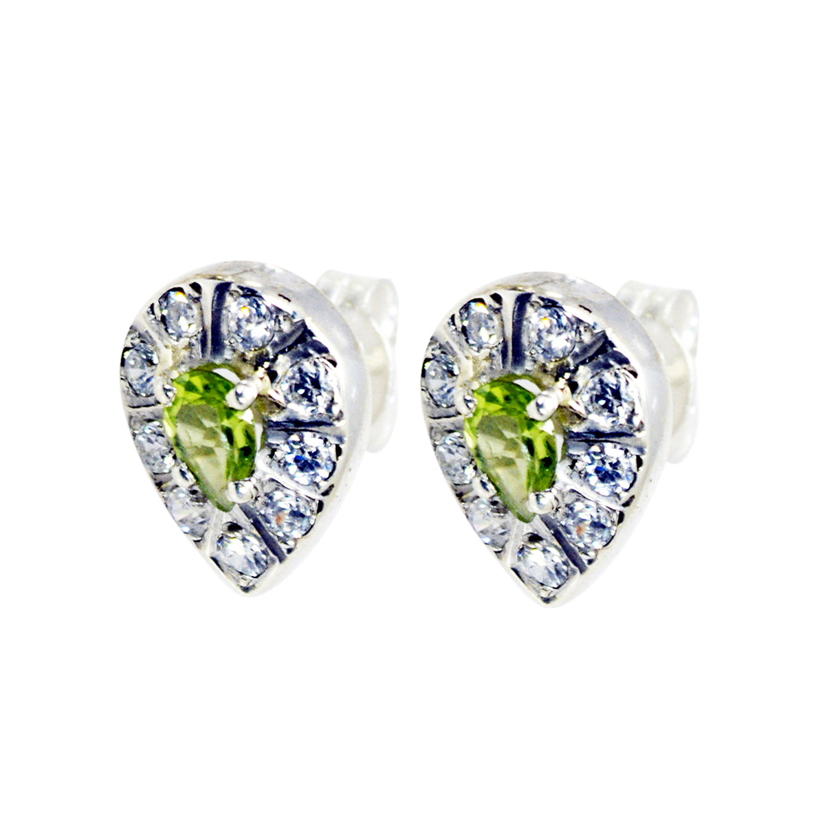 Lorena Green Stud Earrings with Gemstone Design Peridot Green Stud