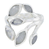 Freya leaf design gemstone ring with multiple marquise-shaped gray gemstones in silver setting