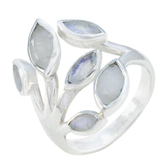 Freya silver ring with leaf design gemstone ring featuring marquise-shaped moonstone leaves