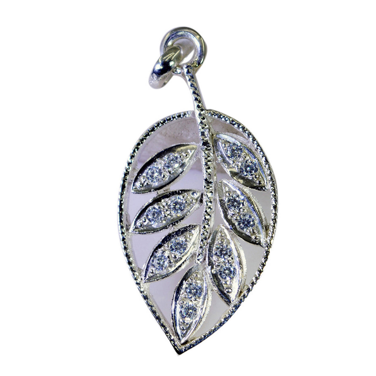 Emily Statement Pendant for Party Wear - Leaf Design White CZ White White
