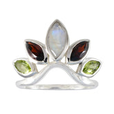 Nari multicolor gemstone crown ring with marquise-cut stones in silver setting