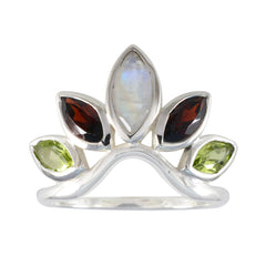 Nari multicolor gemstone crown ring with marquise-cut stones in silver setting