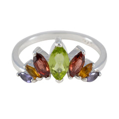Eliza multicolor gemstone crown ring with marquise and oval shaped stones set in silver band