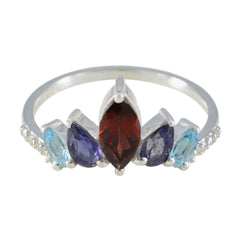 Seo-yeon multicolor gemstone crown ring with marquise and pear-shaped stones in silver band