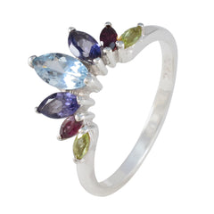 Ling multicolor gemstone hepta ring with seven vibrant marquise and oval gemstones set in silver band