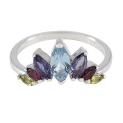 Ling multicolor gemstone hepta ring with marquise and oval shaped stones in silver band