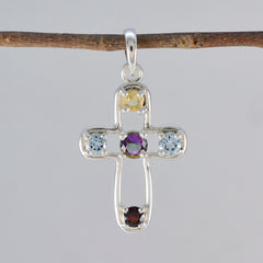 Eleanor Multicolor Gemstone Pendant Cross Design