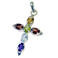 Laura Multicolor Gemstone Pendant Silver Cross Design Multi Stone multicolor Multicolor