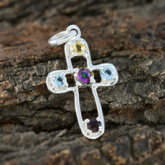 Eleanor Multicolor Gemstone Pendant Cross Design