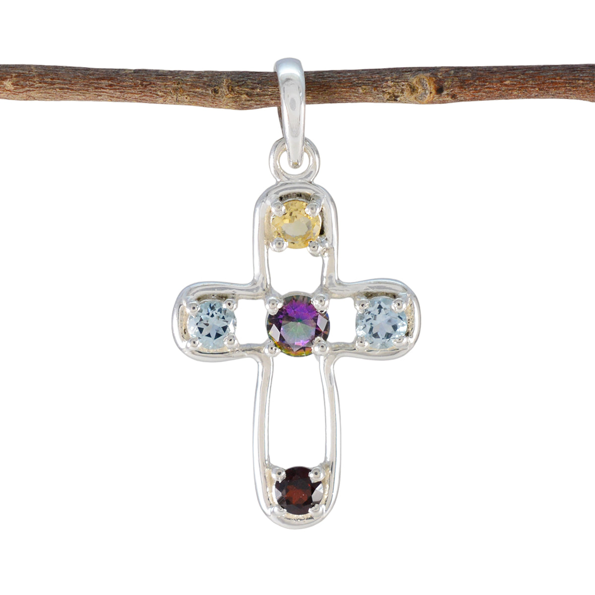 Eleanor Multicolor Gemstone Pendant Cross Design Multi Stone multicolor Multicolor