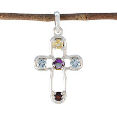 Eleanor Multicolor Gemstone Pendant Cross Design Multi Stone multicolor Multicolor