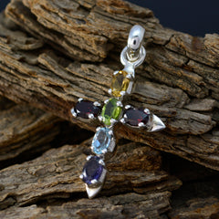 Laura Multicolor Gemstone Pendant Silver Cross Design