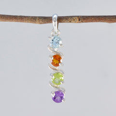 Inès Multicolor Gemstone Pendant Elegant Silver Chain Charm