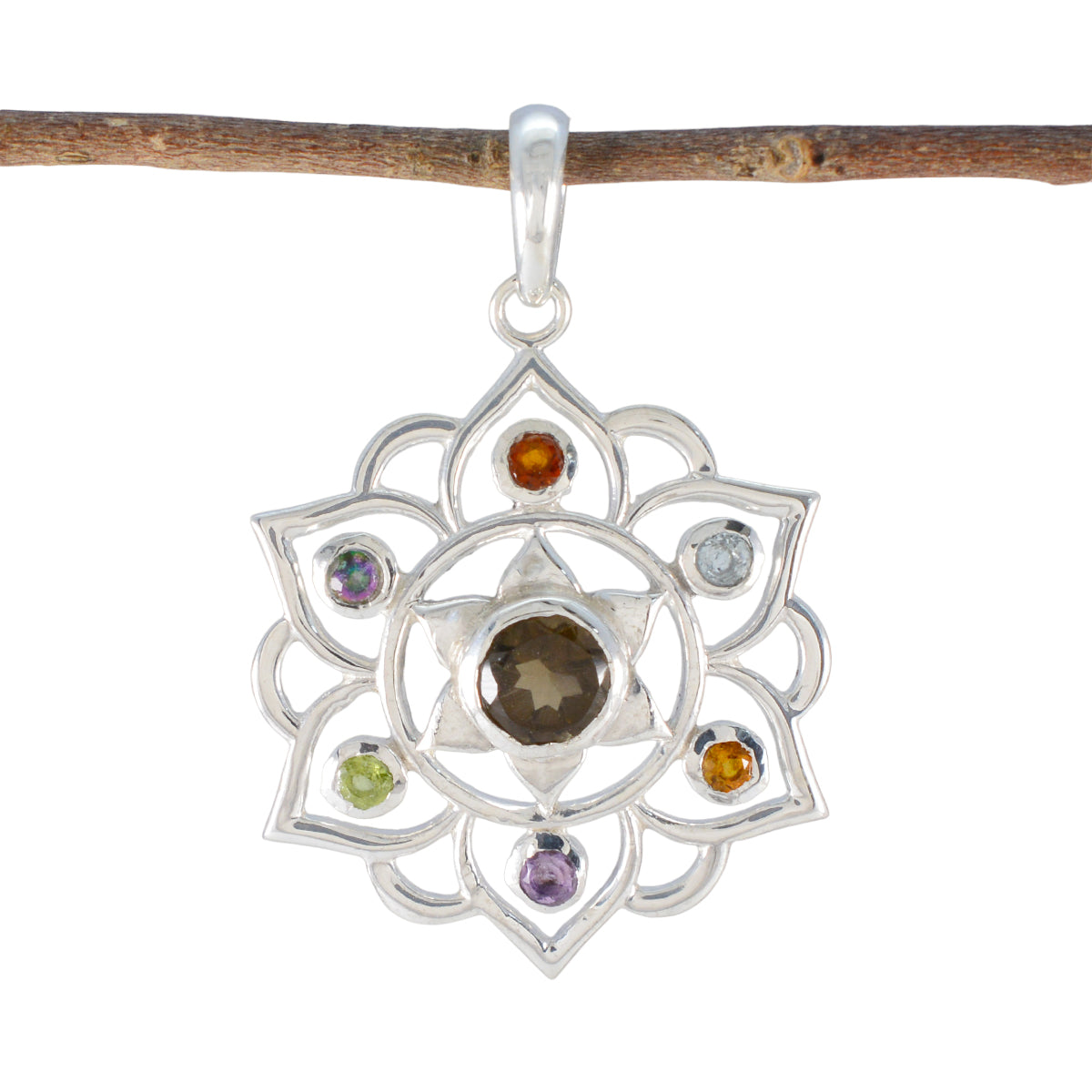 Victoria Multicolor Gemstone Pendant Sterling Silver Multi Stone multicolor Multicolor