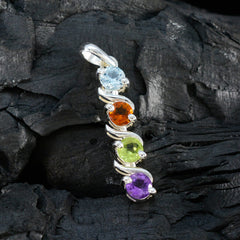 Inès Multicolor Gemstone Pendant Elegant Silver Chain Charm