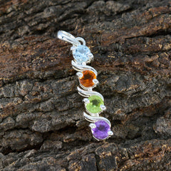 Inès Multicolor Gemstone Pendant Elegant Silver Chain Charm