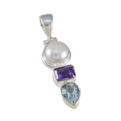 Isabel Multicolor Gemstone Pendant with Pearl & Silver