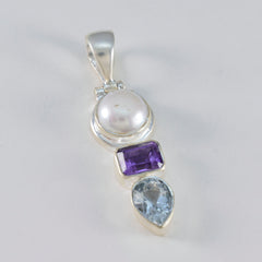 Isabel Multicolor Gemstone Pendant with Pearl & Silver