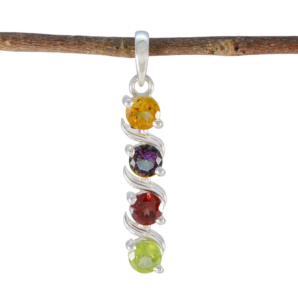 Yasmin Multicolor Gemstone Pendant Sterling Silver Multi Stone multicolor Multicolor