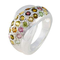 Sofia multicolor gemstone ring for women with vibrant round stones set on silver band