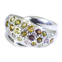 Sofia multicolor gemstone ring for women with yellow green and purple stones on silver band