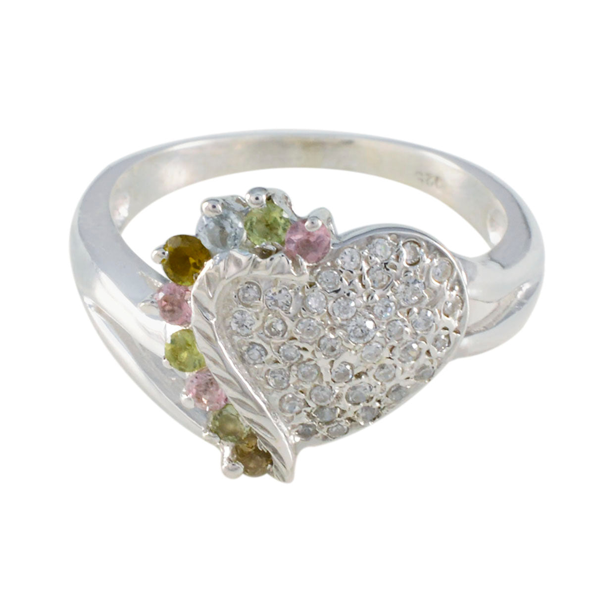 Alina Multicolor Gemstone Ring for Women with Heart Design Tourmaline Multicolor