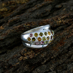 Sofia multicolor gemstone ring for women with yellow and pink stones on silver band