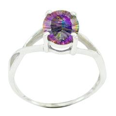 Araya Multicolor Solitaire Ring with Sterling Silver Mystic Quartz Multicolor