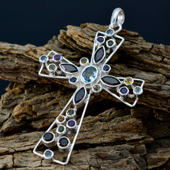 Teresa Multicolor Statement Pendant Cross with Gemstones