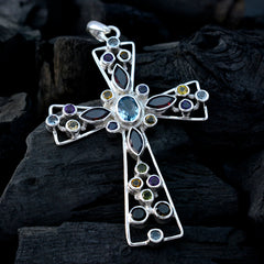 Teresa Multicolor Statement Pendant Cross with Gemstones