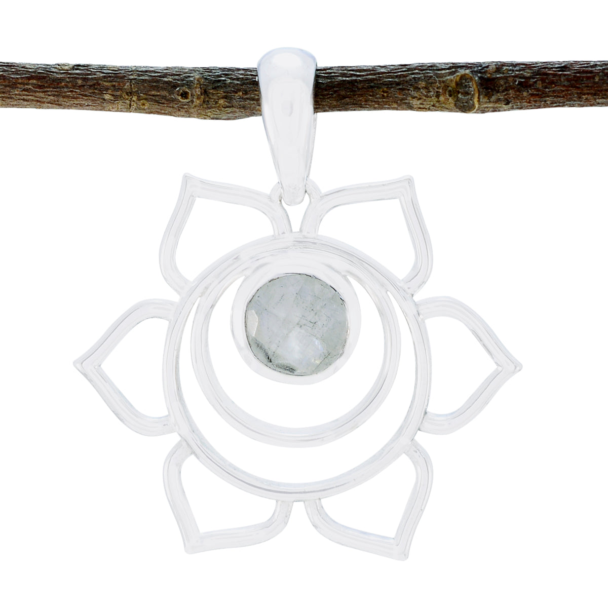 Isabelle Silver Lotus Pendant – Fashion Jewelry India Rainbow Moonstone White White