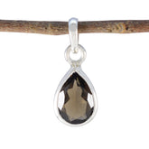 Yan Trendy Gemstone Jewelry Teardrop Pendant in Silver Smoky Quartz Brown Brown