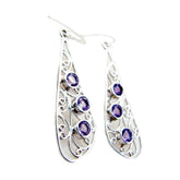 Yuki Purple Dangle Earrings with Elegant Silver Design Amethyst Purple Dangle