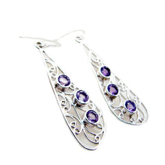 Yuki Purple Dangle Earrings with Elegant Silver Design