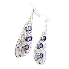 Yuki Purple Dangle Earrings with Elegant Silver Design