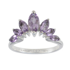 Araya purple gemstone crown ring with multiple marquise-cut purple gemstones set in silver band