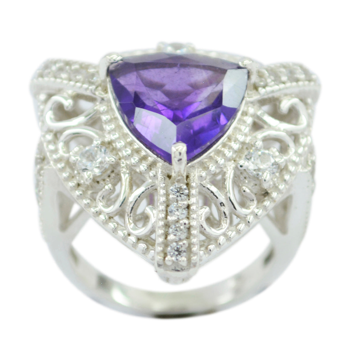 Clara Purple Gemstone Filigree Ring with Silver Detail Amethyst Purple