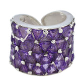 Lili purple gemstone ring with multiple triangular purple stones set in silver band