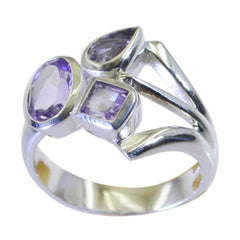 Saanvi purple gemstone trilogy ring with three unique shaped purple stones set in silver band