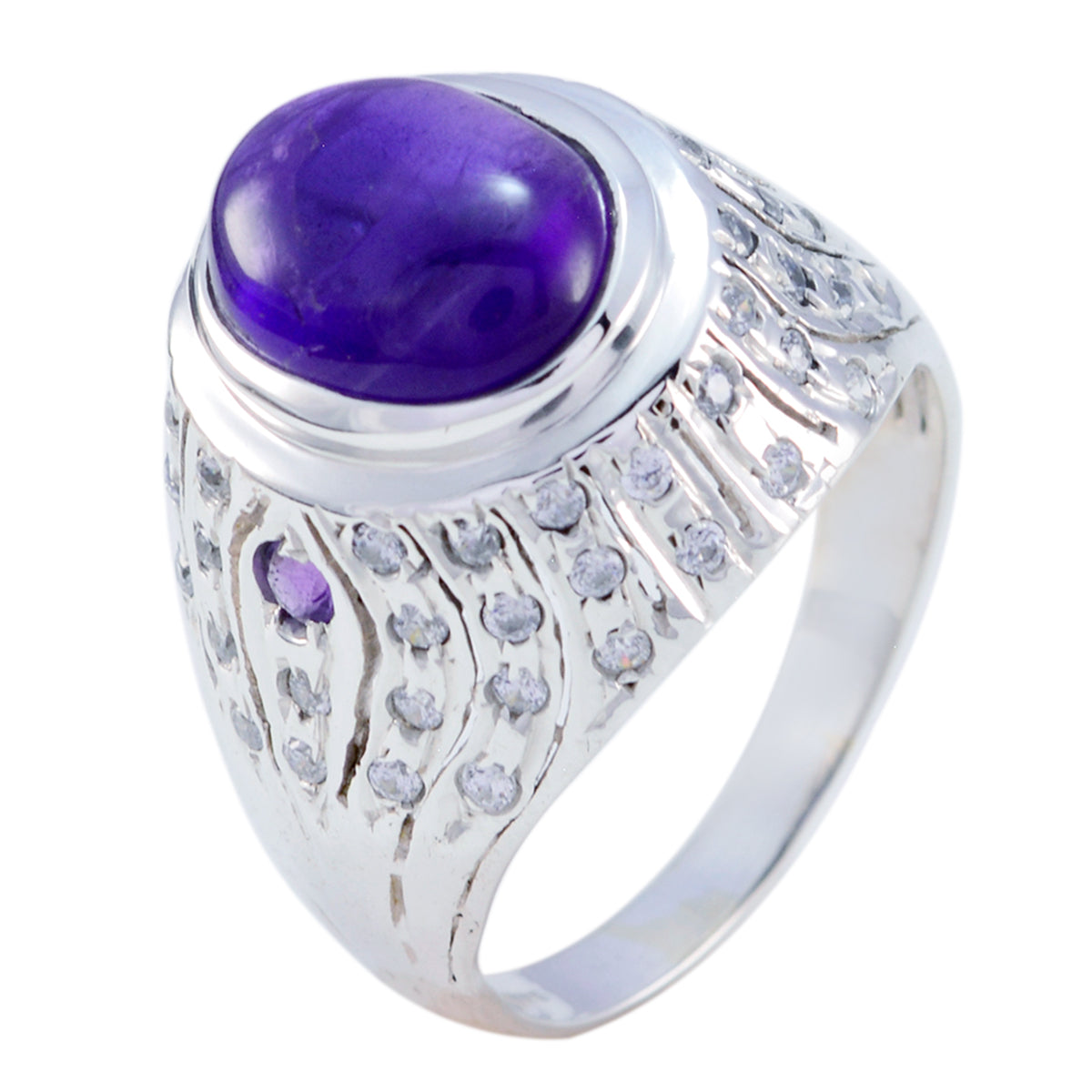 Autumn Purple Halo Gemstone Ring Silver Design Amethyst Purple