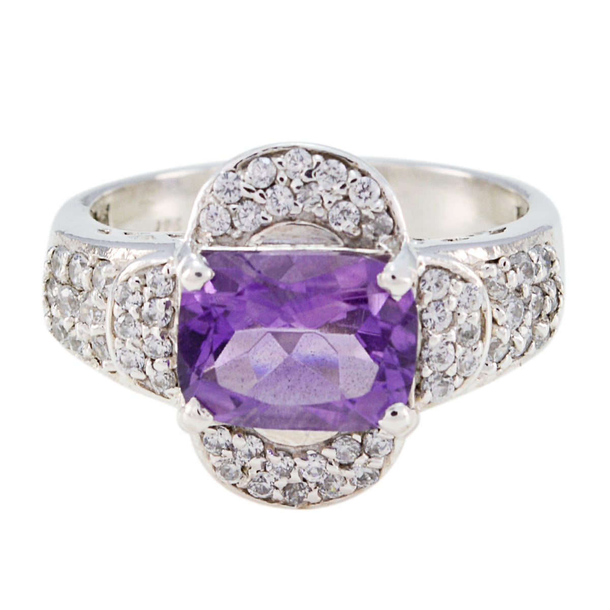 Dewi Purple Halo Gemstone Ring with Silver Accents Amethyst Purple