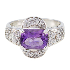 Dewi Purple Halo Gemstone Ring with Silver Accents Amethyst Purple