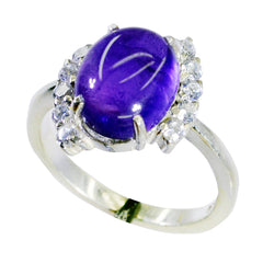 Evelyn Purple Halo Gemstone Ring with Silver Band