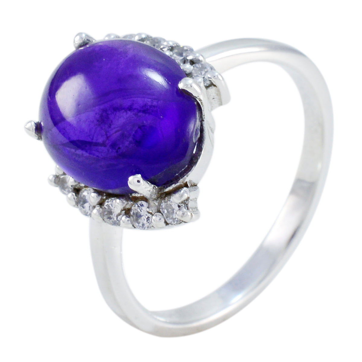 Evelyn Purple Halo Gemstone Ring with Silver Band Amethyst Purple